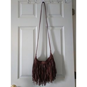Brown fringe cross body purse